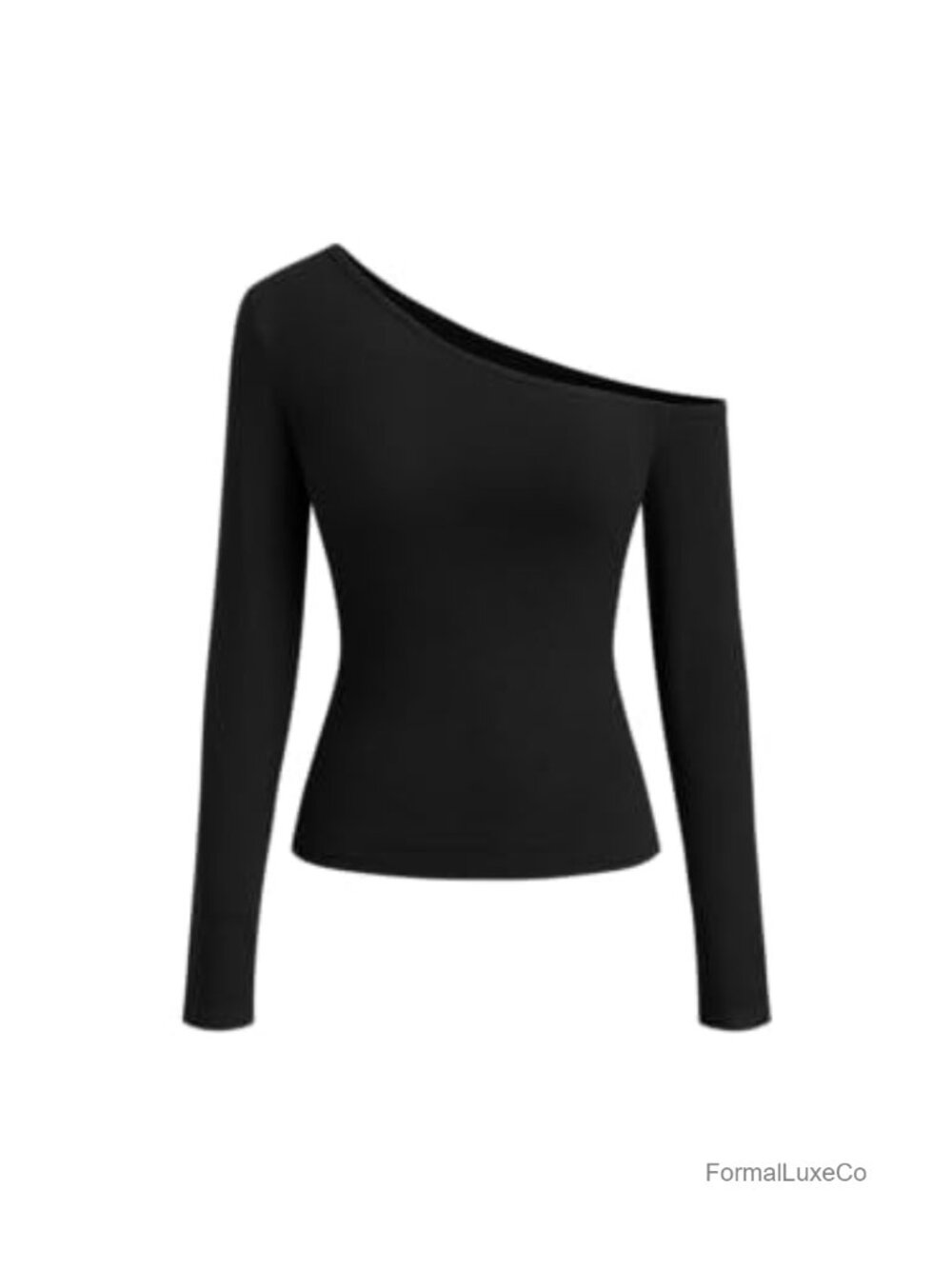 One Shoulder Ribbed Knit Slim Fit Long Sleeve Top